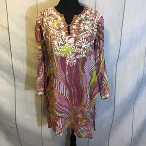Raj Colorful Embroidered Tunic Blouse Size Small